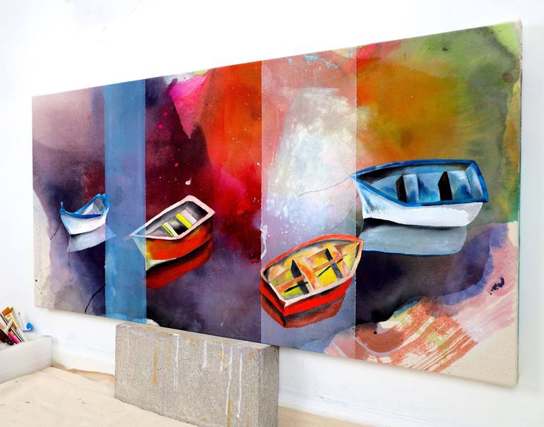 Original Abstract Boat Painting by Poovi Art