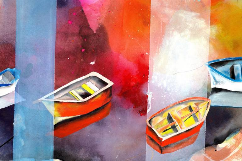 Original Abstract Boat Painting by Poovi Art