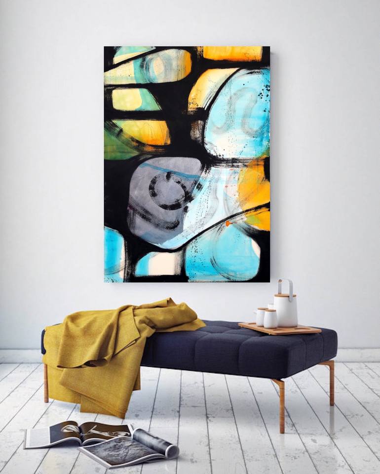 Original Abstract Expressionism Geometric Painting by Poovi Art