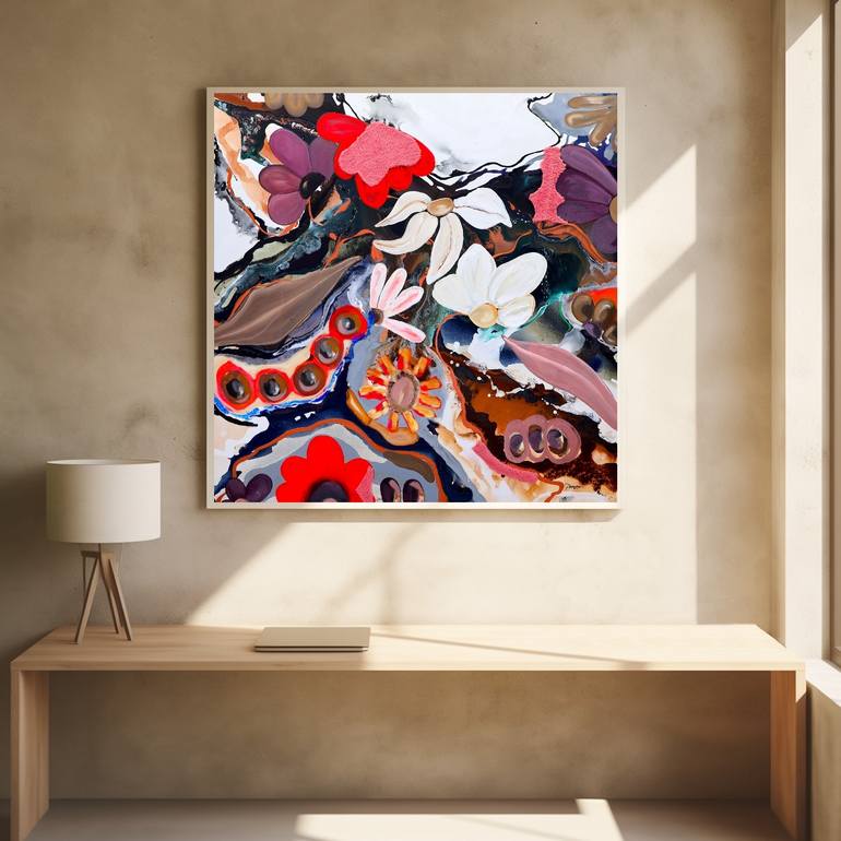 Original Art Deco Floral Painting by Poovi Art