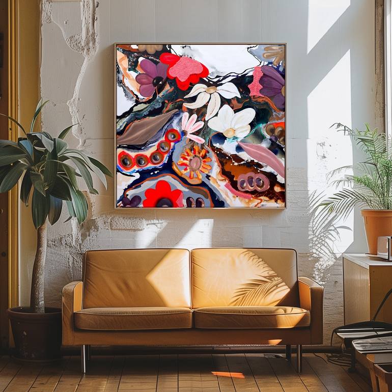 Original Art Deco Floral Painting by Poovi Art