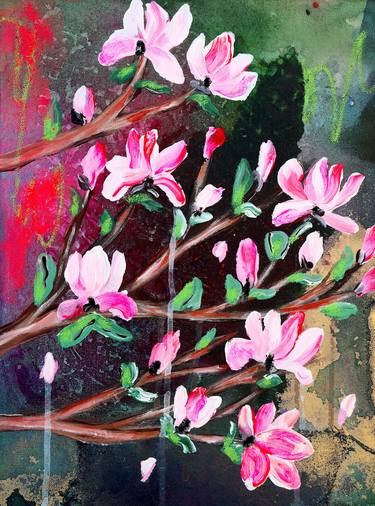 Original Abstract Floral Painting by Poovi Art