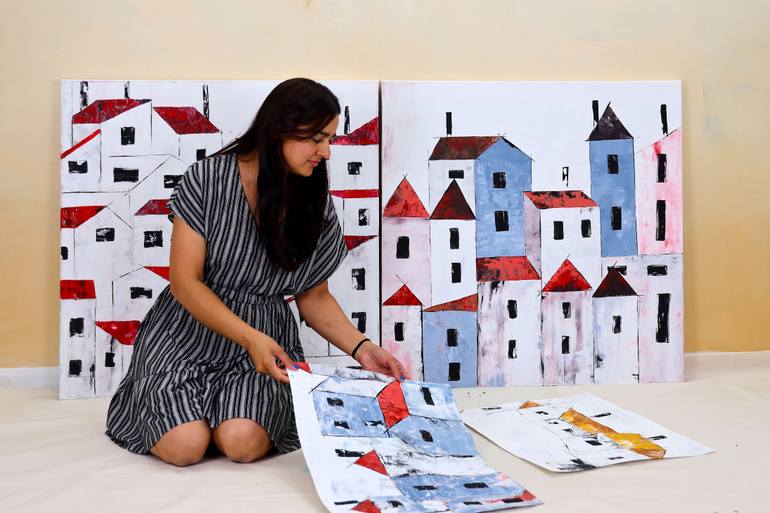 Original Romanticism Architecture Painting by Poovi Art