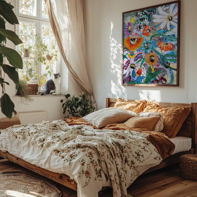 Original Abstract Expressionism Floral Painting by Poovi Art