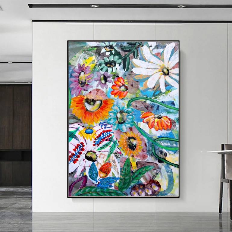 Original Abstract Expressionism Floral Painting by Poovi Art