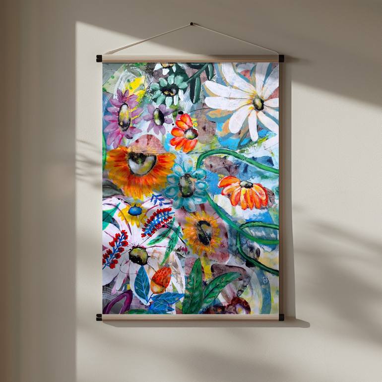 Original Abstract Expressionism Floral Painting by Poovi Art