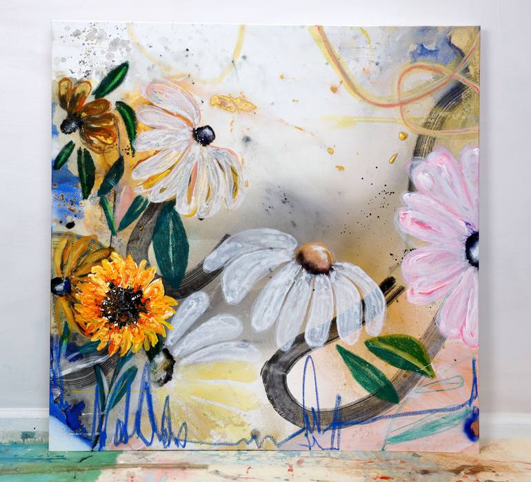 Original Abstract Expressionism Floral Painting by Poovi Art