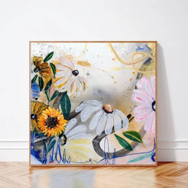 Original Abstract Expressionism Floral Painting by Poovi Art