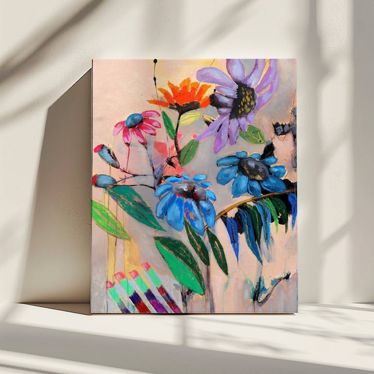 Original Abstract Expressionism Floral Painting by Poovi Art