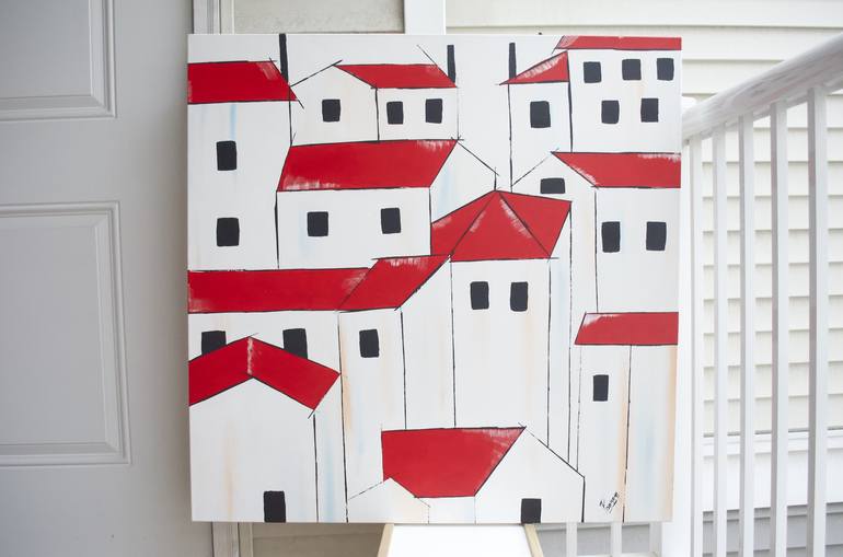 Original Abstract Architecture Painting by Poovi Art