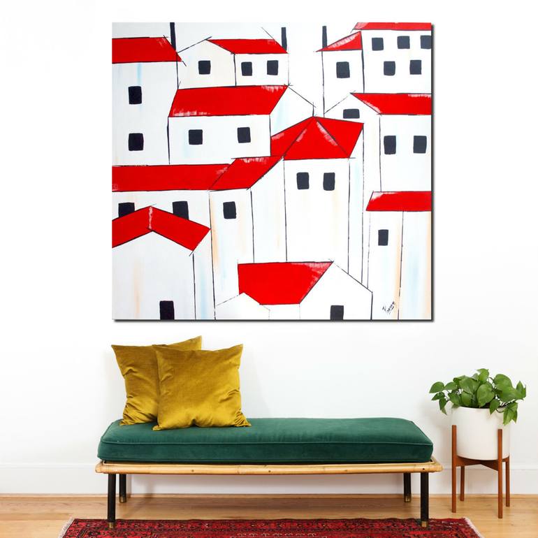 Original Abstract Architecture Painting by Poovi Art