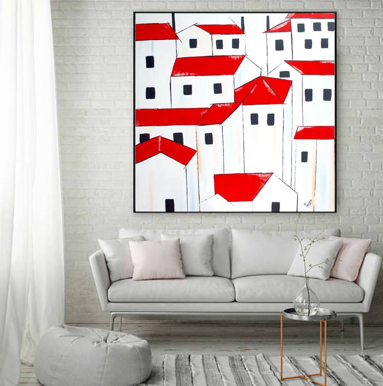 Original Abstract Architecture Painting by Poovi Art