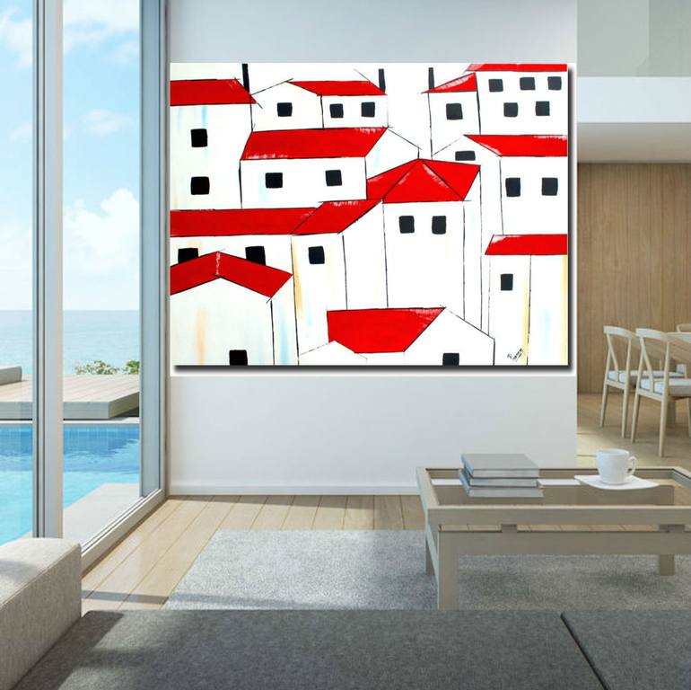 Original Abstract Architecture Painting by Poovi Art