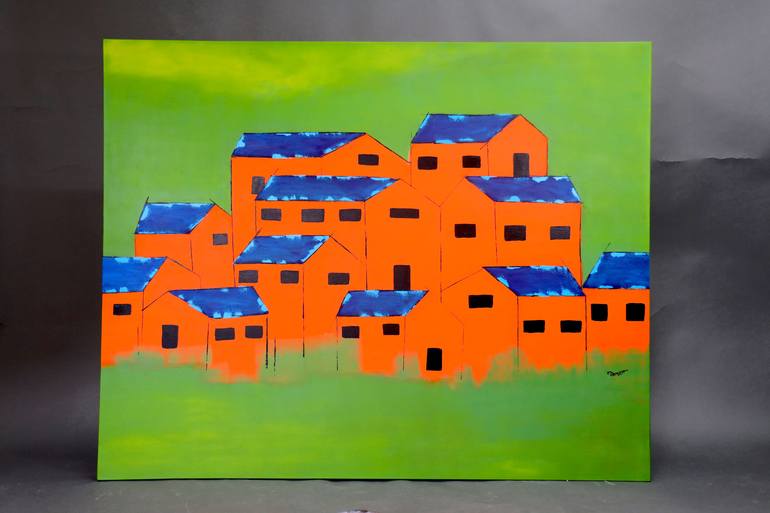 Original Abstract Architecture Painting by Poovi Art