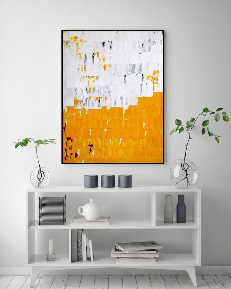 Yellow line Painting by Poovi Art Saatchi Art