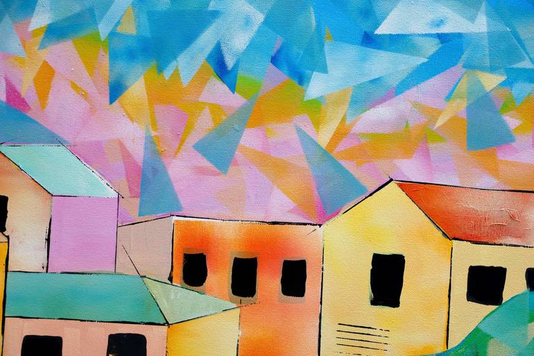 Original Abstract Expressionism Architecture Painting by Poovi Art