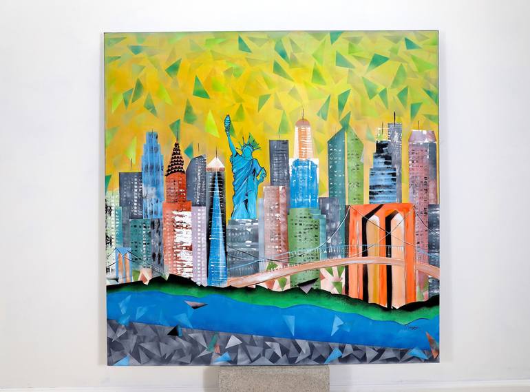 Original Abstract Expressionism Cities Painting by Poovi Art
