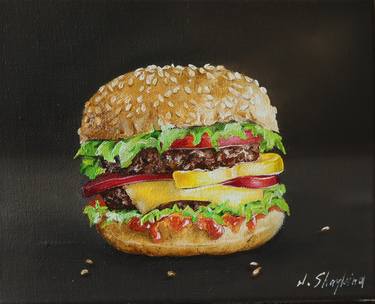 THE BURGER Original Oil Painting on canvas thumb
