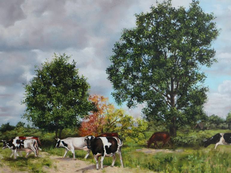 Original Realism Cows Painting by Natalia Shaykina