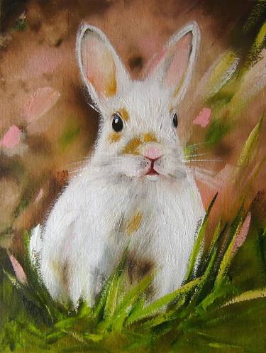 White Bunny, Original Oil Painting thumb