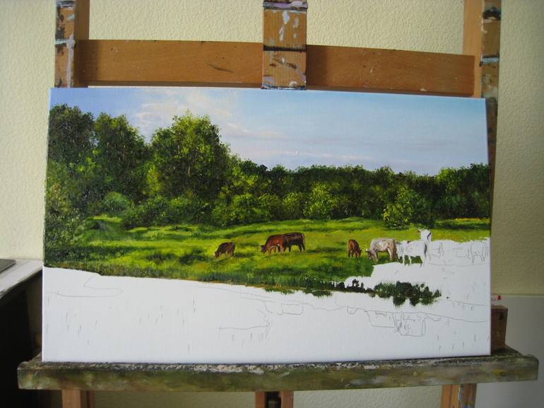 Original Fine Art Cows Painting by Natalia Shaykina