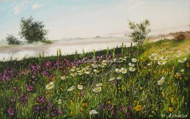 MEADOW LANDSCAPE, Calm Atmosphere Original oil painting thumb