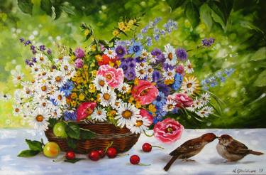 WILDFLOWERS PAINTING OIL, Colorful Bouquet of Flowers thumb