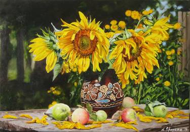 Original Oil painting Ukrainian Sunflowers thumb