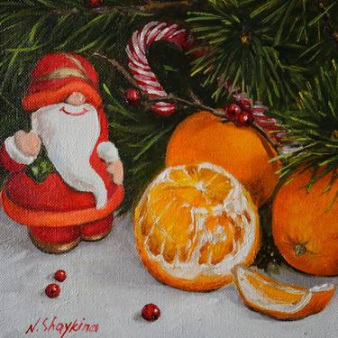 Christmas Art, Santa and Orange Fruit thumb