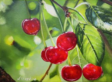 Red Cherries, Garden Original Art Paintings Nature Wall Art thumb