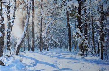 Winter Woodland Snow Scene. Original Oil Painting thumb