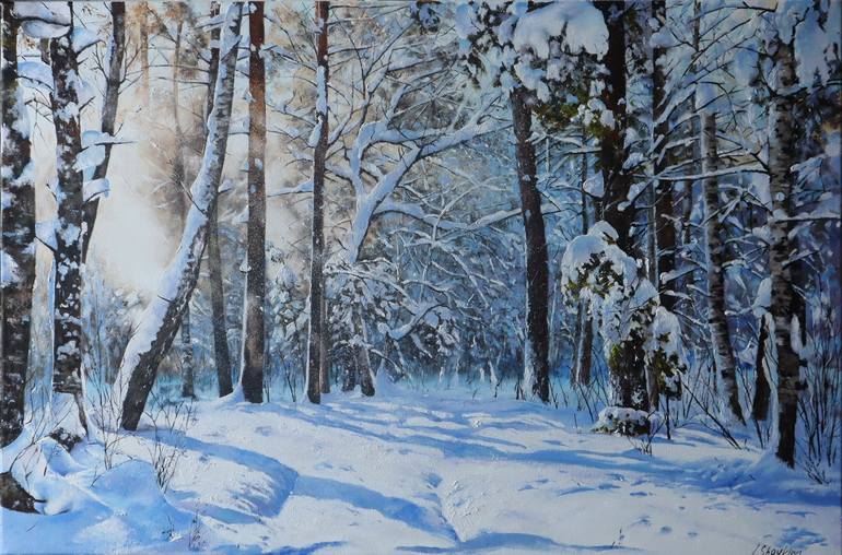 Vintage Original oil painting, Landscape, Winter, Snow, 2024 Lights, Ukrainian painting