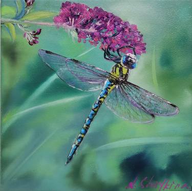 Dragonfly In A Meadow Flowers Painting thumb