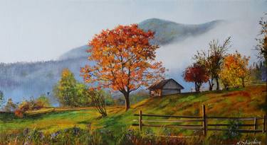 Autumn in the Carpathian mountains, Ukrainian rural landscape thumb