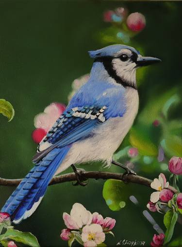 Blue Jay Bird Original painting on Canvas thumb