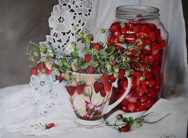 Bunch of wild strawberry, Original Oil Painting thumb