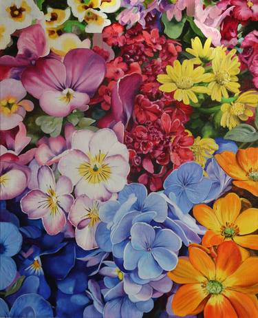 Bright flowers, Original Oil Painting thumb