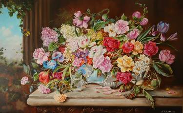 Extra Large Still life Floral Oil Painting Art Original Canvas thumb