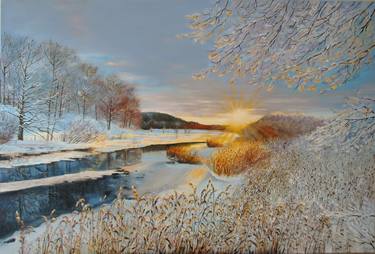 Serene Winter Landscape, Setting Sun thumb