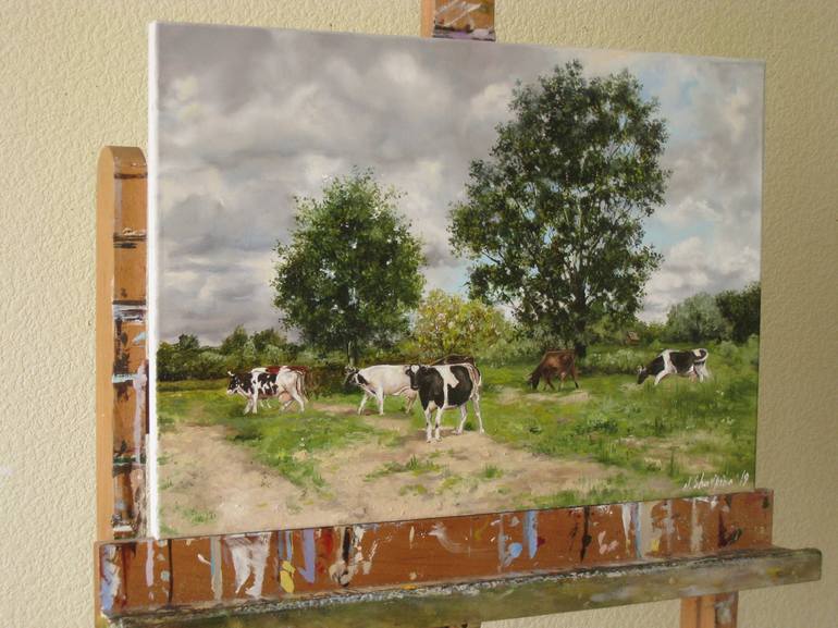 Original Cows Painting by Natalia Shaykina