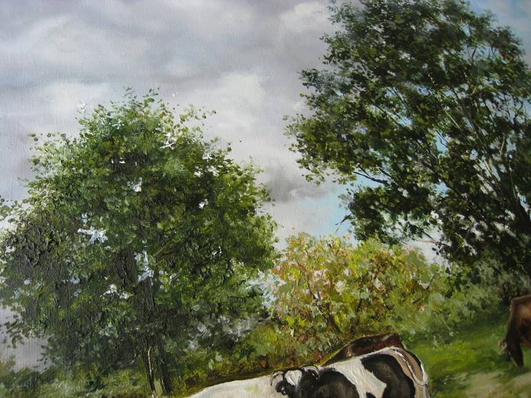 Original Realism Cows Painting by Natalia Shaykina