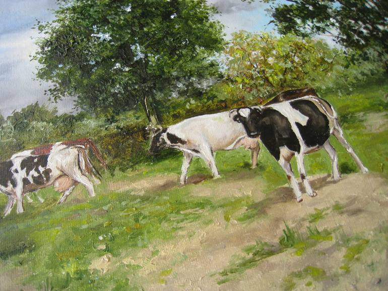 Original Realism Cows Painting by Natalia Shaykina