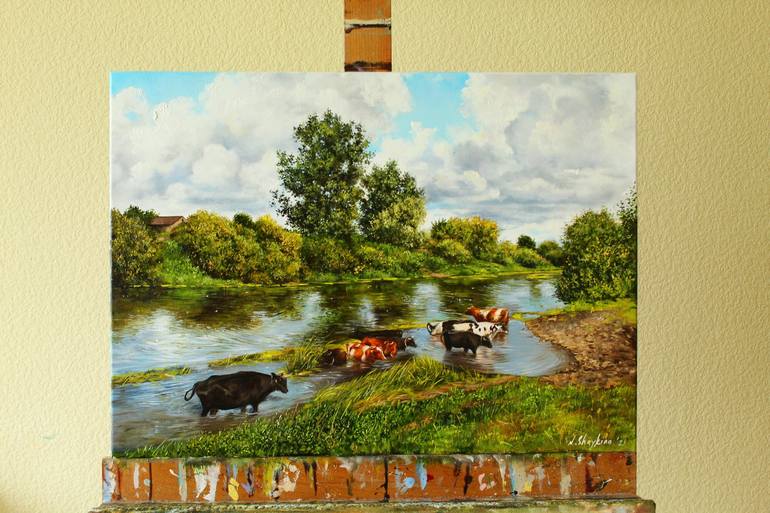 Original Fine Art Cows Painting by Natalia Shaykina