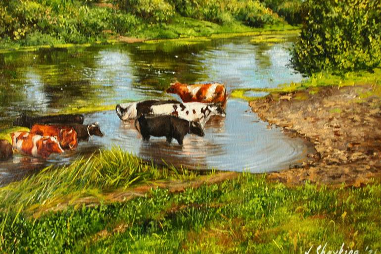 Original Cows Painting by Natalia Shaykina