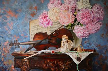 Still Life with Peonies and Violin thumb