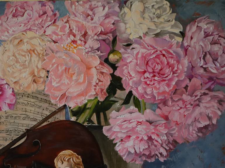 Still Life with Peonies and Violin Painting by Natalia Shaykina ...