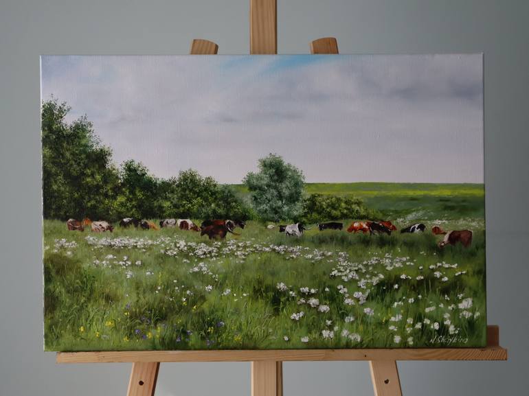 Original Fine Art Cows Painting by Natalia Shaykina