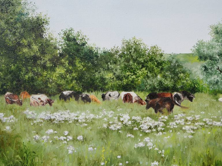 Original Fine Art Cows Painting by Natalia Shaykina