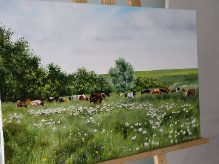 Original Fine Art Cows Painting by Natalia Shaykina