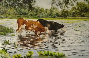 Original Realism Cows Paintings by Natalia Shaykina
